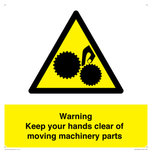Warning - Keep your hands clear of moving machinery parts